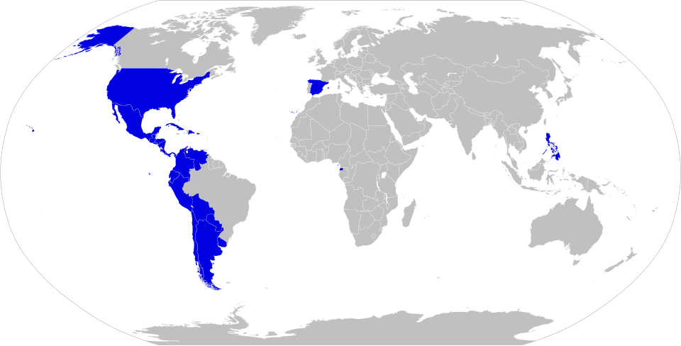 Mapa de los países con una academia de la lengua española