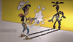 Dibujo de Lucky Luke en la contracubierta de un álbum