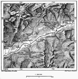 Mapa histórico del valle del Ródano con relieve indicado mediante trazos.
