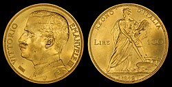 Moneda de Vittorio Emmanuele III en 1912.