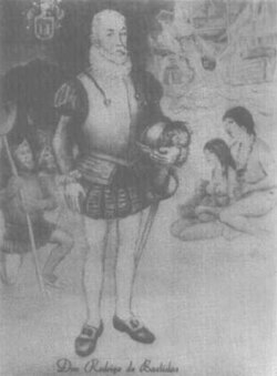 Retrato e información biográfica de Rodrigo de Bastidas en grabados históricos