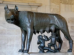 Representación de la loba Luperca amamantando a Rómulo y Remo
