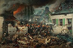 Ilustración del ataque prusiano en Plancenoit por Adolph Northen.
