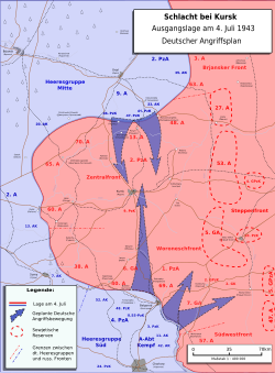 Plan de ataque alemán para ocupar la ciudad de Kursk controlada por los soviéticos