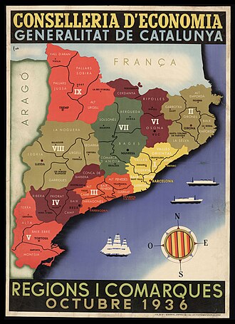 Mapa de la Cataluña republicana aprobado en octubre de 1936