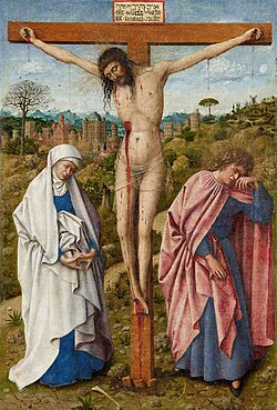 Cristo en la cruz flanqueado por la Virgen María y san Juan, hacia 1430