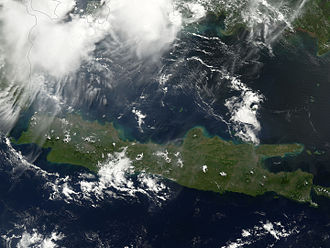 Mapa histórico o vista geográfica de la isla de Java