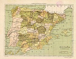 Mapa de España y Portugal por V. Beckers de 1850