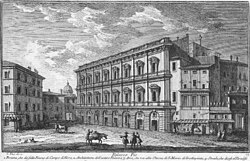 Retrato histórico del Palazzo Pio grabado por Giuseppe Vasi en 1754