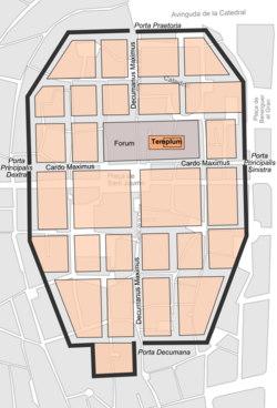 Plano de Barcino superpuesto al plano actual de la ciudad