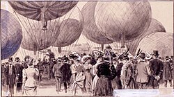 Ilustración histórica de una fiesta de aerostación celebrada en Madrid en 1905.