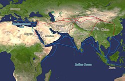 Mapa de las rutas históricas de la Seda y de las Especias