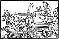 Representación de una balista antigua montada en un carro