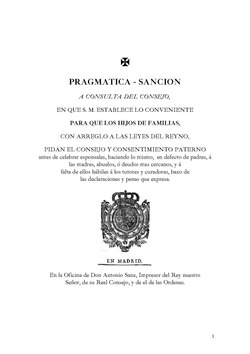 Portada de la Pragmática Sanción de 1776