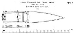 Diagrama técnico que muestra el diseño del proyectil disparado por el Kaiser Wilhelmgeschutz.