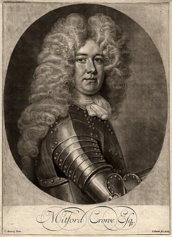 Grabado de Mitford Crowe de 1703 por John Smith basado en una obra de Thomas Murray