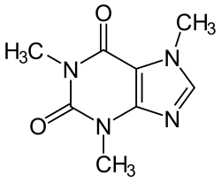 Representación de la estructura molecular de la cafeína.