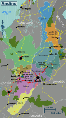 Mapa de Parques Nacionales Naturales de la región Andina colombiana