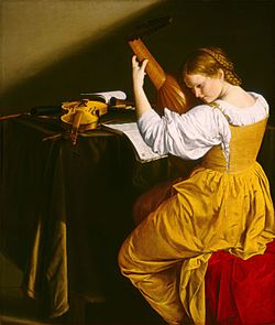 Tañedora de laúd por Orazio Gentileschi