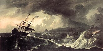 Barcos encallando en una tormenta por Ludolf Backhuysen