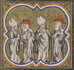 Miniatura del siglo XV que representa el inicio del Gran Cisma de la Iglesia católica en 1378.