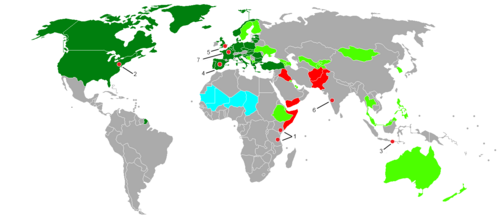 Mapa geopolítico de las operaciones militares y principales ataques terroristas globales