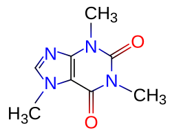 Estructura química de la molécula de cafeína.