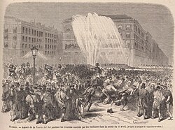 Estudiantes manifestándose en la Noche de San Daniel en 1865
