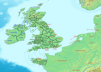 Mapa de la isla de Gran Bretaña alrededor del año 500