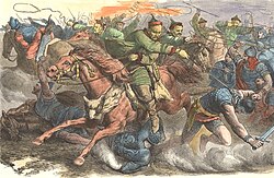 Representación de los hunos en batalla contra los alanos