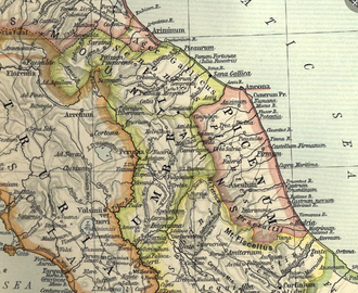 Mapa de la región de Umbría dentro de los dominios de la Italia romana.