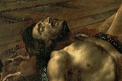 Detalle que muestra a Eugène Delacroix como modelo en el cuadro La balsa de la Medusa.