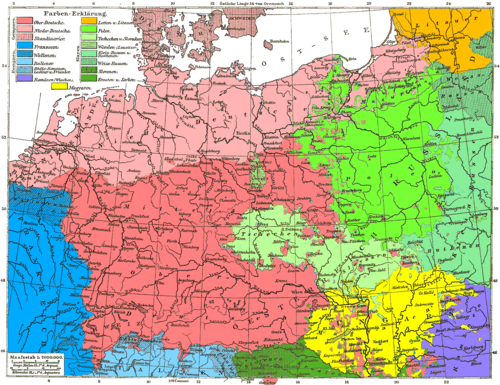 Extensión histórica de las lenguas bajogermánicas hacia 1880
