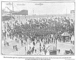 Llegada de Alejandro Lerroux a Santander el 5 de enero de 1908 para la fundación del Partido Radical.