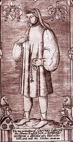 Grabado histórico de Chaucer en la edición de Speght