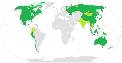 Mapa indicador de miembros actuales y países interesados en la APEC