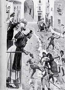 Ilustración retrospectiva de la calle de Cuchilleros durante el centenario