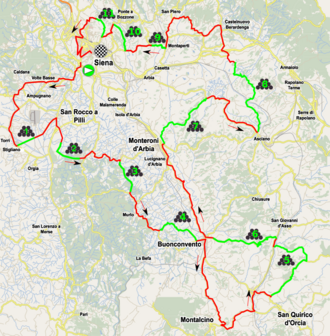 Ciclistas compitiendo en un camino de tierra durante la Strade Bianche
