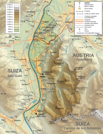 Mapa de relieve de Liechtenstein