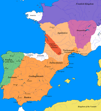 Mapa político de Europa occidental hacia el año 490.