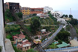 Típico funicular de la ciudad de Valparaíso, Chile