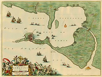 Mapa histórico de la bahía de Cádiz en el siglo XVII
