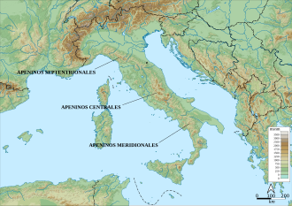Ubicación de los Apeninos septentrionales en el territorio italiano.