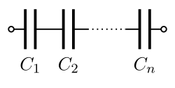 Esquema de asociación de condensadores en serie