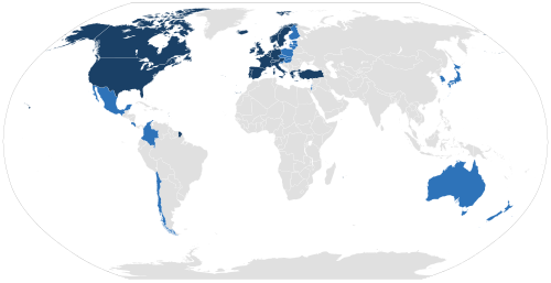 Mapa de los países miembros de la OCDE