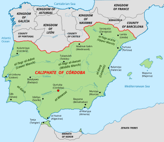 Mapa del Califato de Córdoba alrededor del año 1000