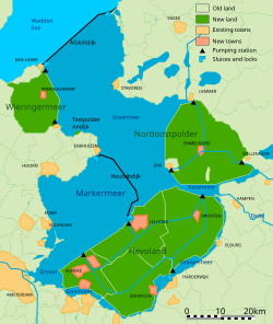 Mapa histórico y esquema del Plan Zuiderzee