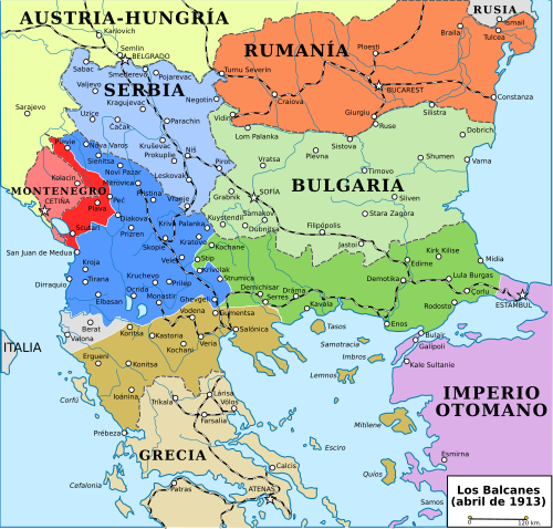 Mapa de posiciones de los beligerantes en 1913