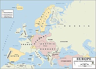 Mapa de Europa durante la Primera Guerra Mundial