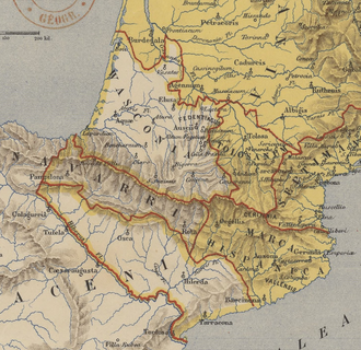 Mapa histórico que ilustra la Marca española, Navarra y Vasconia en el año 806